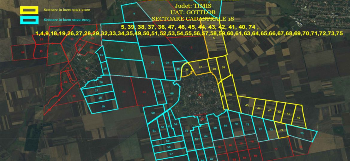 ÎNCEPEREA SERVICIILOR DE ÎNREGISTRARE SISTEMATICĂ ÎN SISTEMUL INTEGRAT DE CADASTRU ȘI CARTE FUNCIARĂ A IMOBILELOR SITUATE IN UAT GOTTLOB JUDETUL TIMIS, SECTOARELE: 5, 39, 38, 37, 36, 47, 46, 45, 44, 43, 42, 41, 40, 74, 1, 4, 9, 18, 19, 26, 27, 28, 29, 32, 33, 34, 35, 49, 50, 51, 52, 53, 54, 55, 56, 57, 58, 59, 60, 61, 63, 64, 65, 66, 67, 68, 69, 70, 71, 72, 73, 75
